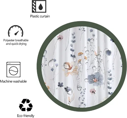 Vista 3 de Juego de cortinas de ducha – Cortina de baño floral con flores azules y beige, cortina de ducha para baño, juego de cortina de ducha de tela
