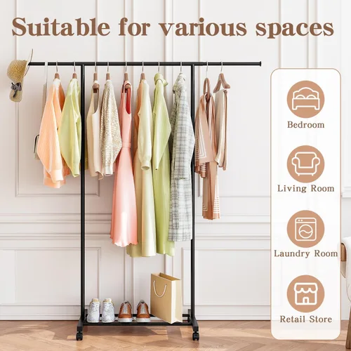 Vista 3 de SUOERNUO Perchero con ruedas para colgar ropa, perchero de metal portátil para dormitorio, lavandería, sala de estar