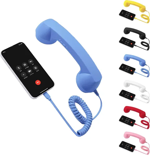 Vista 8 de Auricular retro para teléfono tipo C, teléfono retro con cable con micrófono y altavoz, receptor de teléfono clásico para teléfono celular