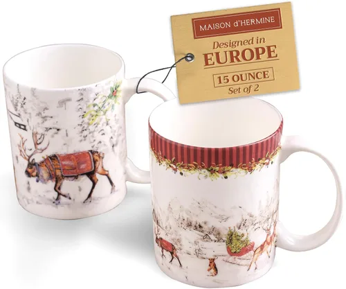 Vista 33 de Maison d' Hermine Taza de café con asas, tazas de porcelana fina de hueso, paquete de una taza de té para bebidas calientes, capuchino, latte