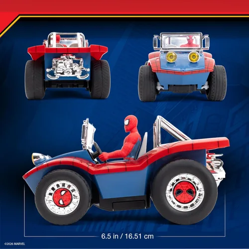 Vista 6 de Jada Spider-Man Buggy RC con figura de Spider-Man no extraíble – 7 pulgadas, botón turbo, control remoto de función completa, a partir de 6 años