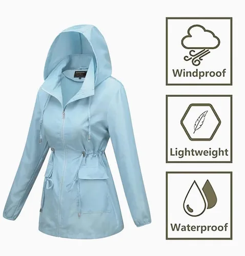 Vista 2 de Rasujie Chubasquero ligero con capucha para mujer, impermeable, plegable, para exteriores