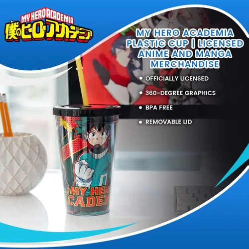 Vista 7 de Everenty Taza de plástico My Hero Academia Mercancía de anime y manga con licencia 16 onzas de plástico sin BPA Perfecto para el hogar