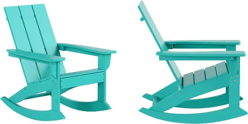 Vista 23 de HDPE Laguna Silla mecedora Adirondack de polietileno para exteriores (juego de 2), color negro