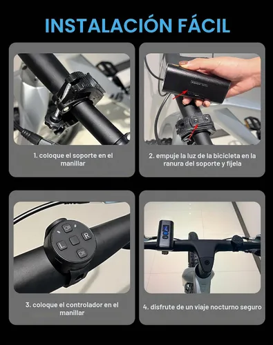 Vista 7 de Luces de bicicleta, 17 LED de 4800 lúmenes, luz de bicicleta con 4 modos, 10000 mAh USB recargable luz de bicicleta para bicicleta con pantalla