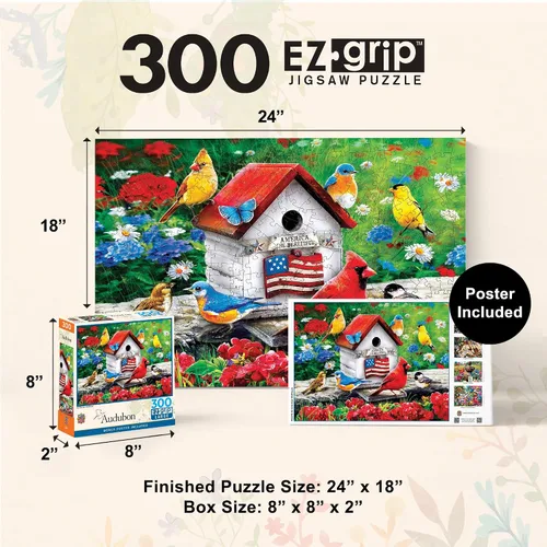 Vista 2 de MasterPieces Rompecabezas EZ Grip de 300 piezas, una casa de pájaros americana, 18 x 24 pulgadas