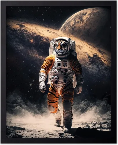 Vista 29 de Poster Master Póster vintage de animales – Impresión retro divertida – Regalo para artista, amigo – Oso Grizzly en traje espacial, astronauta, luna