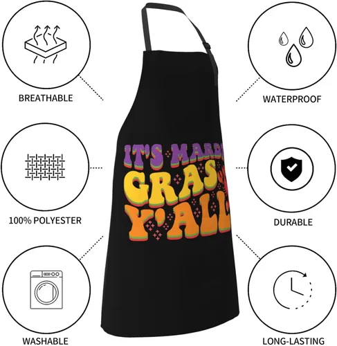 Vista 7 de LIFANGMI Adjustable It's Mardi Gras Y'all Apron For Men Women Waterproof With Pockets Bib Kitchen Cooking Chef Restaurant Aprons