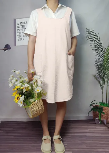 Vista 3 de Delantales de algodón con espalda cruzada, color sólido, para cocina, jardín, para mujeres y niñas con bolsillos