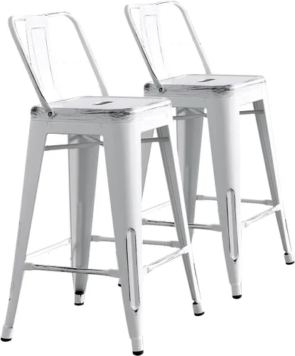 Vista 21 de AC Pacific Juego de 2 taburetes de metal de 24 pulgadas, estilo rústico campestre con respaldo bajo, construcción ligera y resistente, fácil
