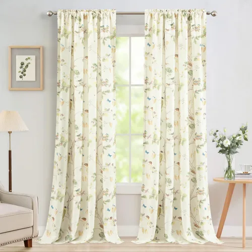 Vista 44 de Leeva Cortinas rústicas de cocina con estampado floral verde mezclado de lino para media ventana, para comedor, bolsillo para barra, cafetería