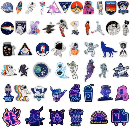 Vista 3 de 200 calcomanías de galaxia espacial, cielo estrellado, refrigerador, caricatura, luz de neón, grafiti, portátil, varios adhesivos de vinilo