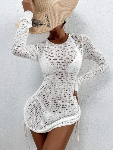 Vista 5 de SheIn Vestido de manga larga con cordón y espalda descubierta, para mujer