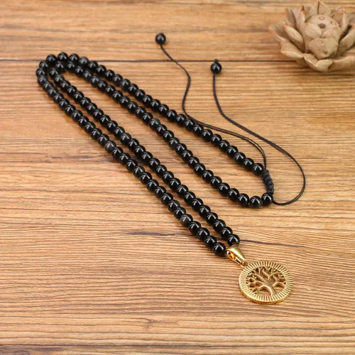 Vista 3 de COAI Collar con colgante de árbol de la vida 108 cuentas Japa Mala Piedra