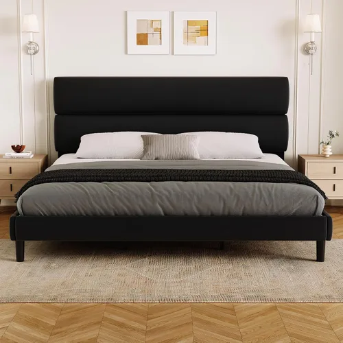 Vista 15 de GRUSIGN Base de cama de plataforma de tamaño individual con cabecera de terciopelo, soporte de listones de madera de altura ajustable, base
