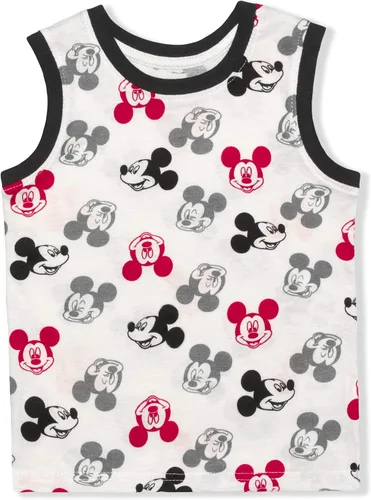 Vista 4 de Disney Mickey Mouse - Conjunto de camiseta de 3 piezas camiseta sin mangas y pantalones cortos para bebés y niños pequeños color azul negro gris