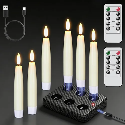 Vista 22 de GenSwin Flameless Taper Candles with Remote Timer, Real Wax LED Flickering Candlesticks Battery Operated 3D Wick for Wedding, Party, Home(Christmas