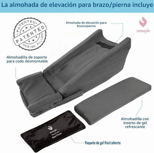 Vista 5 de Zomaple - Almohada de elevación de brazo de 3 piezas con paquete de gel para recuperación de muñeca y codo