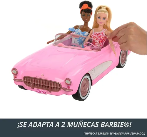 Vista 5 de Barbie Hot Wheels RC Corvette from The Movie, auto de juguete con control remoto de función completa con capacidad para 2 muñecas
