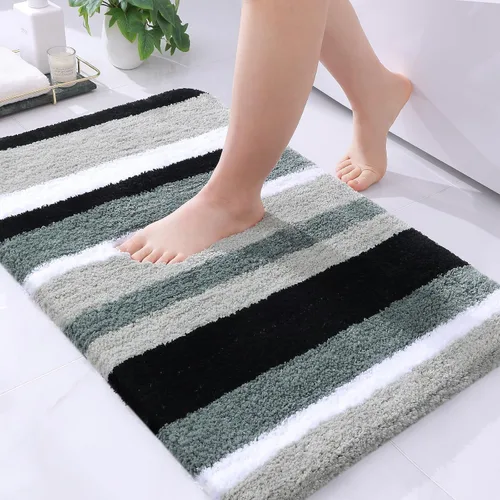 Vista 11 de Buganda - Alfombras de baño de microfibra con rayas, extra gruesas, suaves y peludas, absorbentes, lavables a máquina, para baño, bañera y ducha