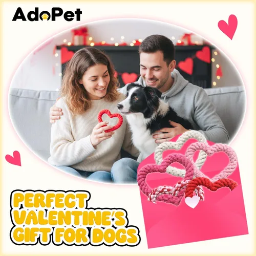 Vista 5 de Paquete de 5 juguetes de cuerda para perros con forma de corazón para masticadores agresivos, juego de juguetes duraderos de algodón para masticar
