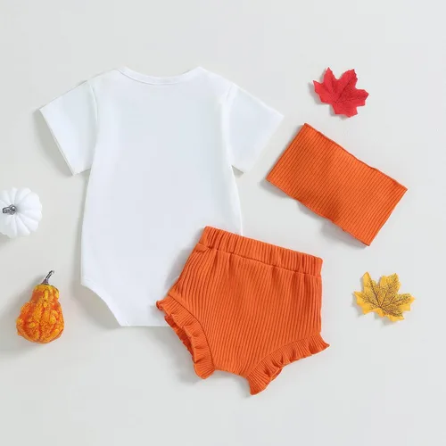 Vista 7 de Muasaaluxi Traje de Halloween para bebé recién nacida, mameluco de manga corta, pantalones cortos acanalados con diadema para Halloween