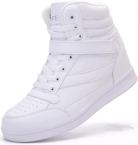 Vista 7 de UBFEN Zapatos deportivos para mujer, con soporte de tobillo alto, color vibrante, tacón de cuña oculto, retro, de los años 80, para niñas, cosplay