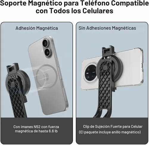 Vista 4 de WOVTE Trípode magnético para selfie stick con 2 luces LED, trípode de 52 pulgadas para iPhone con control remoto recargable, palo selfie portátil