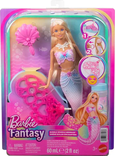 Vista 6 de Barbie Muñeca sirena Bubble Sparkle que incluye cabello rayado de color Rubio