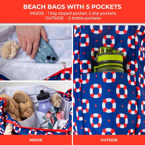 Vista 6 de SHYLERO Bolsa de playa y bolsa de piscina. Tiene bolsa hermética, tonelada de bolsillos. La bolsa de playa tiene cremallera, repelente al agua.