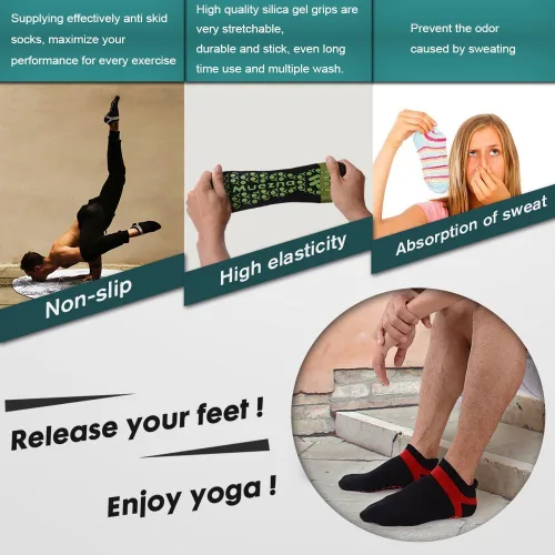 Vista 8 de Muezna Calcetines de yoga antideslizantes para hombre, para pilates, barras, Bikram Fitness Hospital con puños