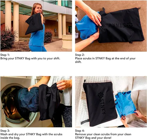 Vista 5 de STNKY Bag Pro - Bolsa de lavandería - Bolsa de lavado para trabajadores de la salud, deportes, fitness y viajes (XL, negro)