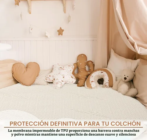 Vista 7 de Protector de colchón acolchado de algodón orgánico de lujo, tamaño individual, almohadilla impermeable y transpirable de 380 GSM, funda ajustable