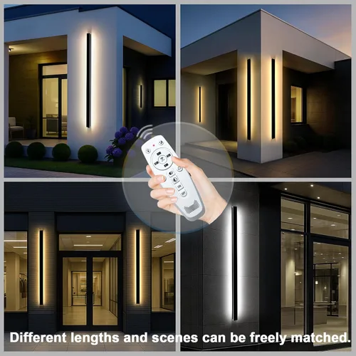 Vista 6 de Juego de 2 luces de pared para exteriores de 92.5 pulgadas, 3000-6000 K, apliques de pared modernos lineales IP65, impermeables, 3CCT seleccionables