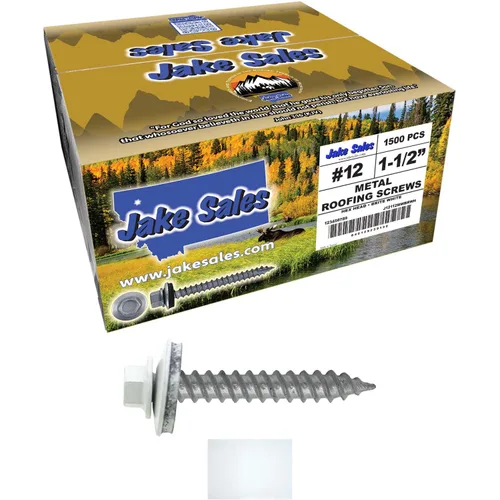 Vista 17 de 12 tornillos para techos de metal gris ABC de 1-1/2 pulgadas, cabezal de arandela hexagonal, arranque automático/roscado, arandela EPDM. 1 bolsa