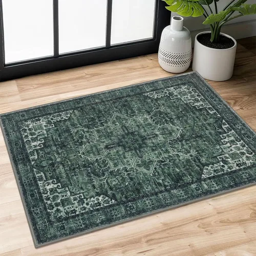 Vista 143 de SIILOOM Alfombra lavable de 2 x 3 pies, alfombra suave color taupe ceniza para entrada, tapete antideslizante para puerta de interior, tapete