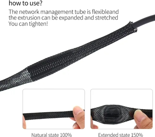 Vista 2 de Funda protectora de cable expandible de PET negro para cable de carga USB, cable de alimentación, cable de audio y video, puede proteger al perro
