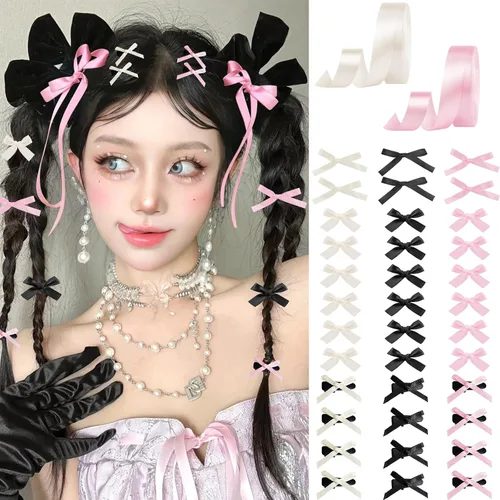 Vista 17 de Mini lazos para el cabello para mujeres y niñas, lindos clips para el cabello pequeños tipo cocodrilo de cola larga, accesorios de cinta