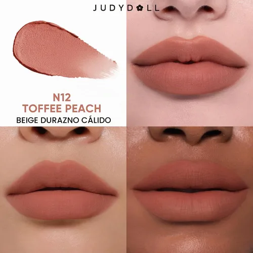 Vista 2 de JUDYDOLL - Lápiz labial para mujer, color rojo mate, larga duración N12 Toffee Peach