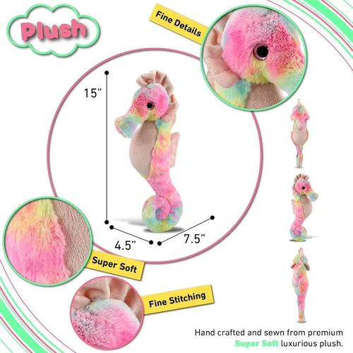 Vista 3 de DolliBu Peluche de caballito de mar arcoíris, animales de peluche súper suaves para niñas y niños, adorables criaturas marinas de peluche para niños