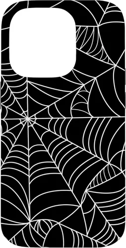 Vista 17 de iPhone 16 Spider Web Halloween Pattern Spooky on Black Case