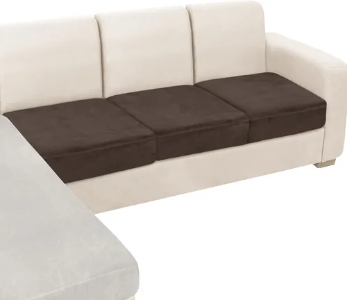 Vista 75 de NAISI Fundas de cojín de sofá de terciopelo elásticas de 1 pieza, fundas de asiento de sofá o respaldo, fundas suaves individuales para sofá Beige
