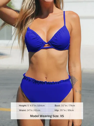 Vista 4 de CUPSHE - Conjunto de bikini de dos piezas para mujer, cintura alta, con efecto push-up, atrevido y con cordón