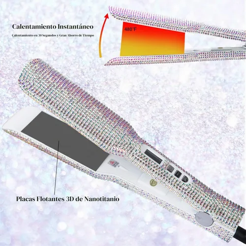 Vista 3 de DORISILK Crystal Diamond - Plancha de pelo de titanio, plancha plana de diamantes de imitación de 2 pulgadas, plancha alisadora de doble voltaje