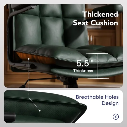 Vista 5 de Ollega Mid Century Modern Desk Chair, Vintage Leather Office Chair, Green Petite Computer Chair for Small to Medium Women, Thickened Back, Cozy