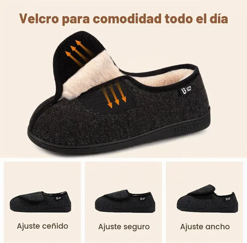 Vista 3 de LongBay Pantuflas ajustables para mujeres, de espuma viscoelástica, cómodas, anchas, zapatos de casa para diabéticos, Edema, ortopédicos