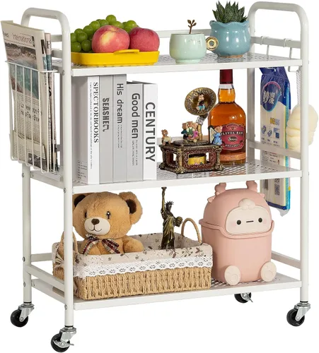 Vista 20 de HDANI Carrito de metal rodante de 3 niveles, carrito multiusos de alta capacidad resistente para oficina, cocina, sala de estar, dormitorio, negro