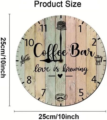Vista 6 de Reloj de pared para cafetería, decoración de pared, funciona con pilas, sin tictac, cuarzo silencioso, analógico, rústico, rústico, reloj redondo