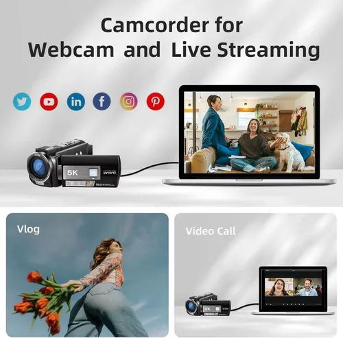 Vista 6 de ORDRO Videocámara 5K, videocámara de visión nocturna para viajes YouTube, cámara de video digital con gran angular de 95°, modo WDR, estabilizador