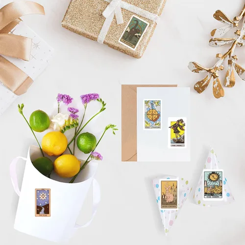 Vista 4 de Calcomanías de tarot (500 piezas) Paquete de 10 calcomanías divertidas de arte de bruja mágica Calcomanías para computadora, laptop, botella